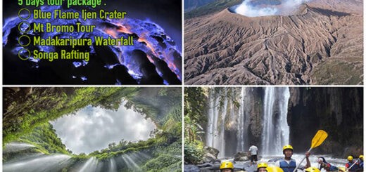 Blue Flame Crater, Mt Bromo, Waterfall, Rafting tour 5 Days